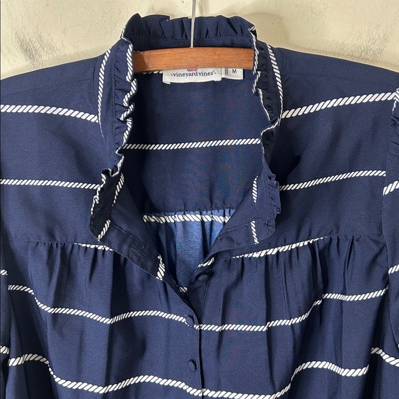 VINEYARD VINES Blue Striped Long Sleeve Ruffle Top Size Medium - Picture 13 of 14